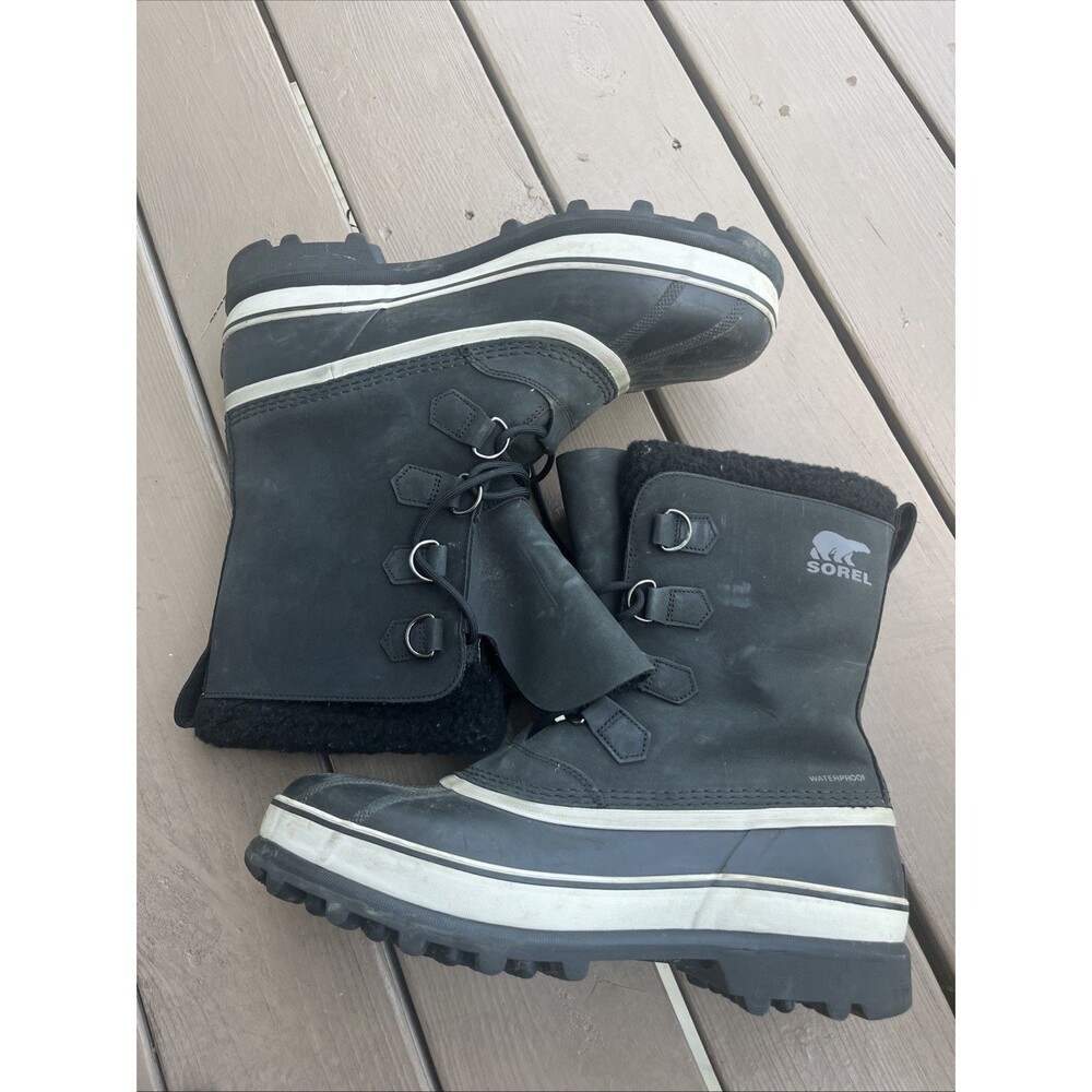 SOREL Men's Caribou Lined Mid-Calf Boots Waterproof Nubuck Leather Black Size 13